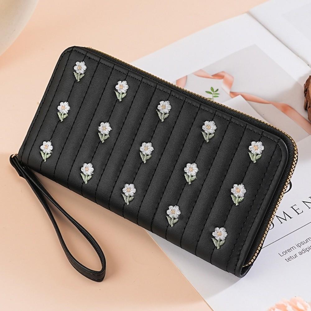 New Floral Embroidery Women Long Wallets Large-Capacity Zipper Leather Purses Multi-Card Slots Clutch Bag Women Fashion