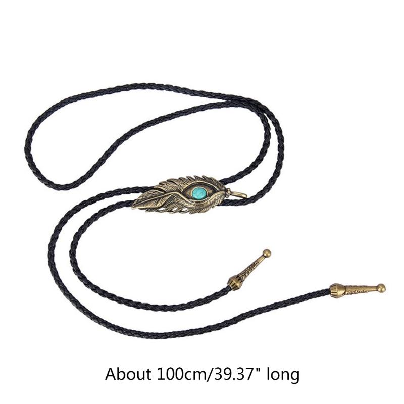Metal Turquoise Bolo Tie Wing Pattern Feather Necktie for Shirt Jeans Western Necklace Braided Shoestring Necktie Bola-T