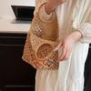 New Wooden Handle Rattan Handle Solid Color Hollow Handmade Cotton Rope Woven Bag Seaside Vacation Handbag Straw Bag