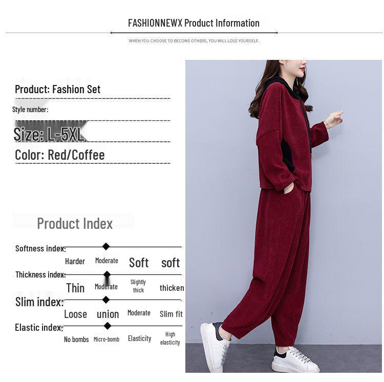 Autumn Plus Size Hooded Corduroy Fashion Set - Slimming Two-Piece for Casual Wear