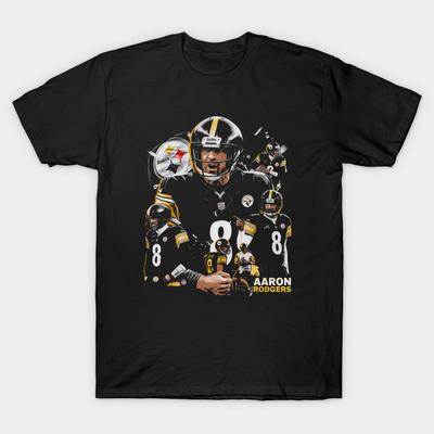 Men Black Print T-shirt Aaron Rodgers Pittsburgh Flag No-Cut Transfer Paper Print Cotton Tshirt