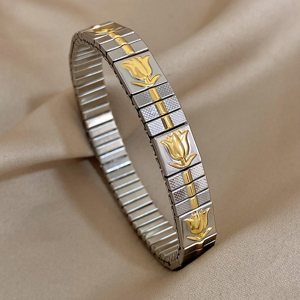 AENSOA Vintage Elastizität Edelstahl Armreifen Armband für Damen Klassisch Herz Quadrat Verstellbares Armband Wasserdichter Armreif