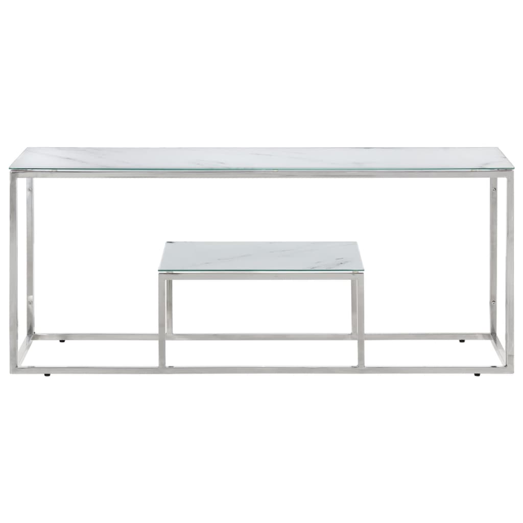  Coffee Table, Silver, Stainless Steel and Tempered Glass