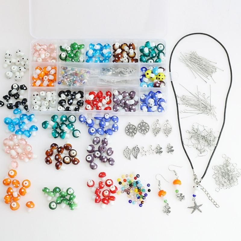 Handmade Mushroom Beads with Elastic Thread Mixed Color Mushroom Loose Bead Necklace Bracetet Making for Jewelry DIY