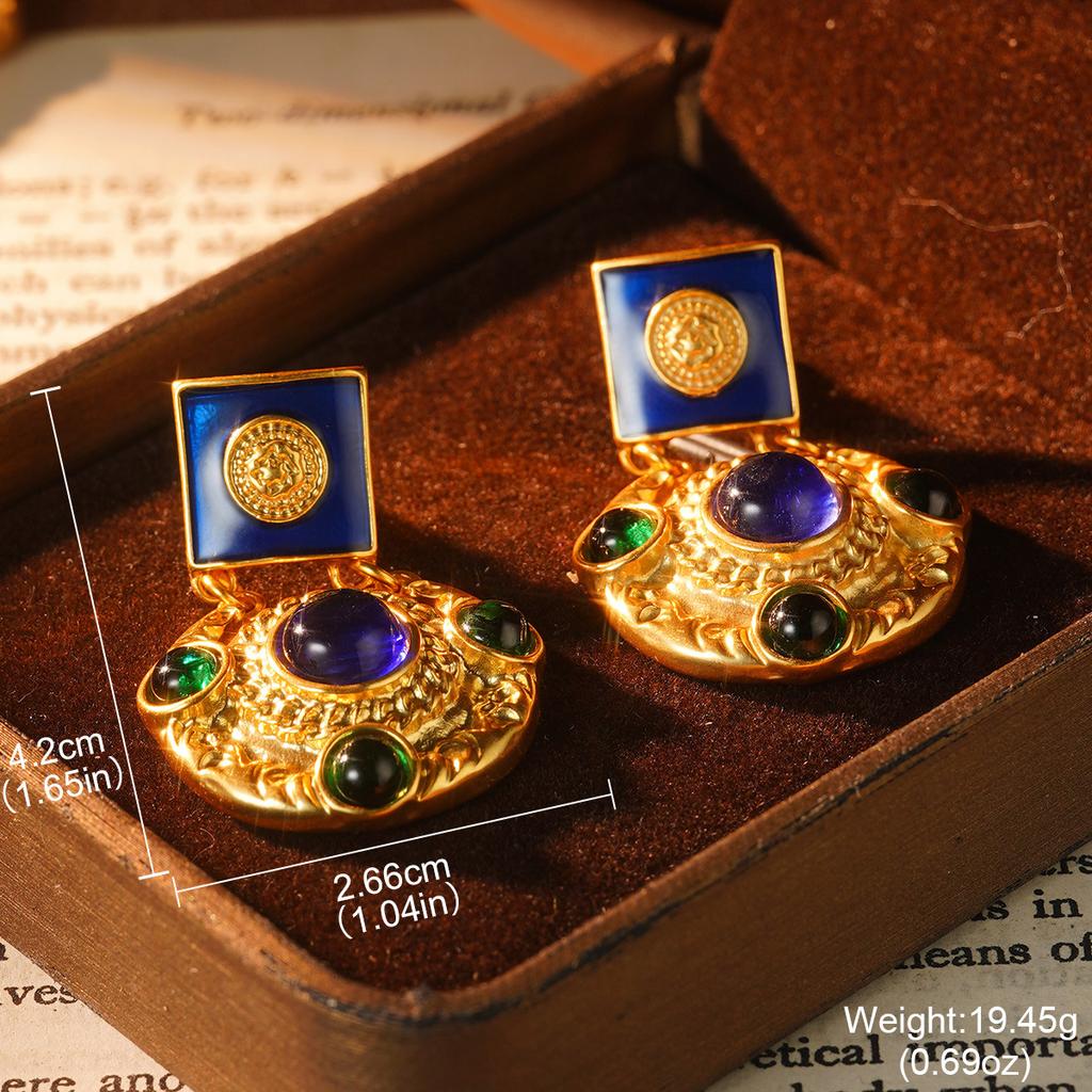 Vintage western enamel geometric earrings vintage geometric high-end texture fashion French medieval niche earrings