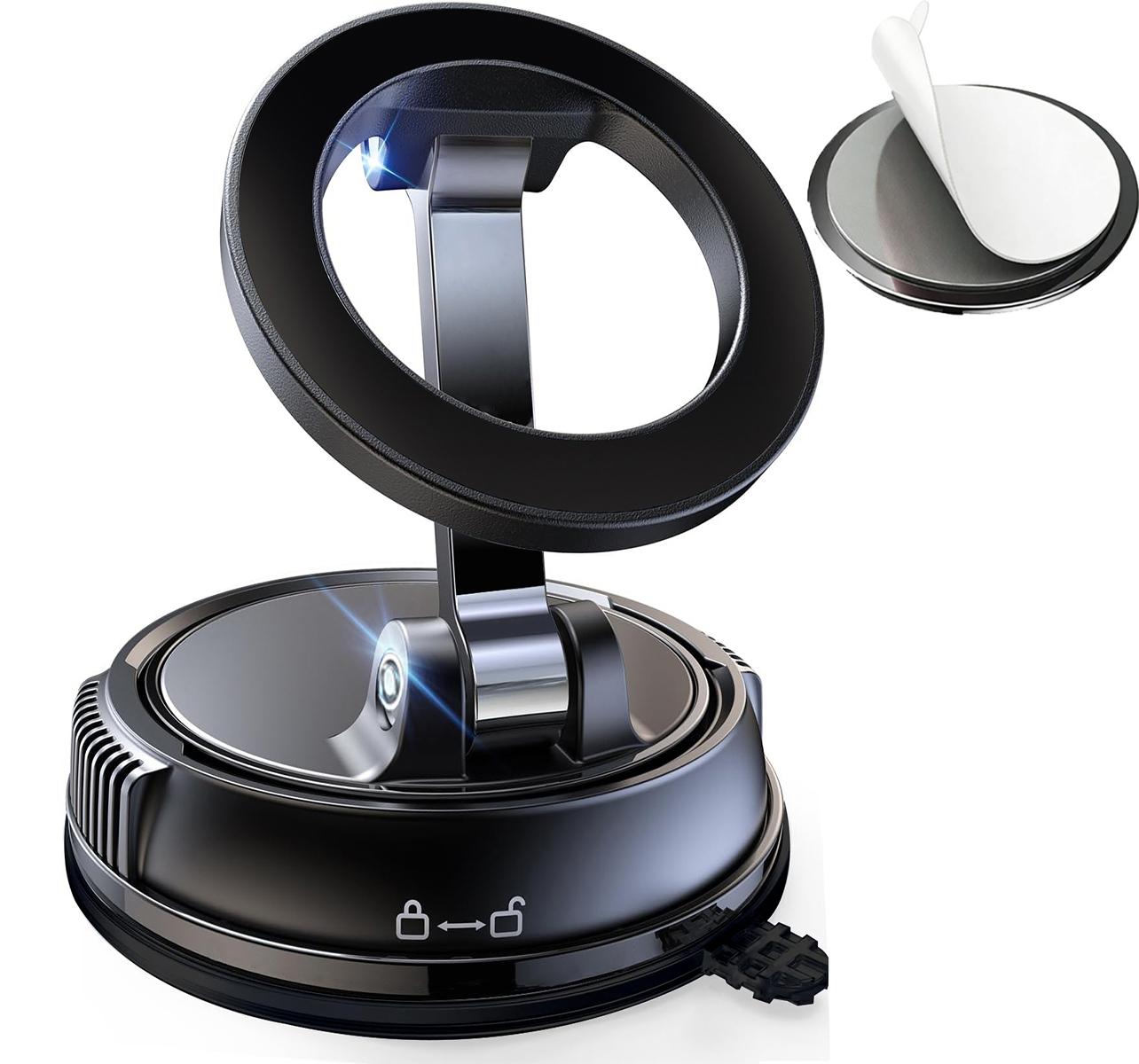 

Vacuum Magnetic Car Phone Holder with Nano Gel Pad – 360° Reinforced 96LBS Ultra Suction Cup Mount for MagSafe Cell Phones