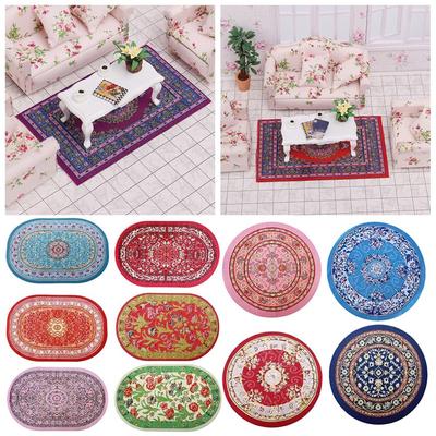 Mehrfarbiger Puppenhaus-Teppich, Blumenmuster, Bodenbelag, Matte, Spielzeug, Miniatur-Webteppich