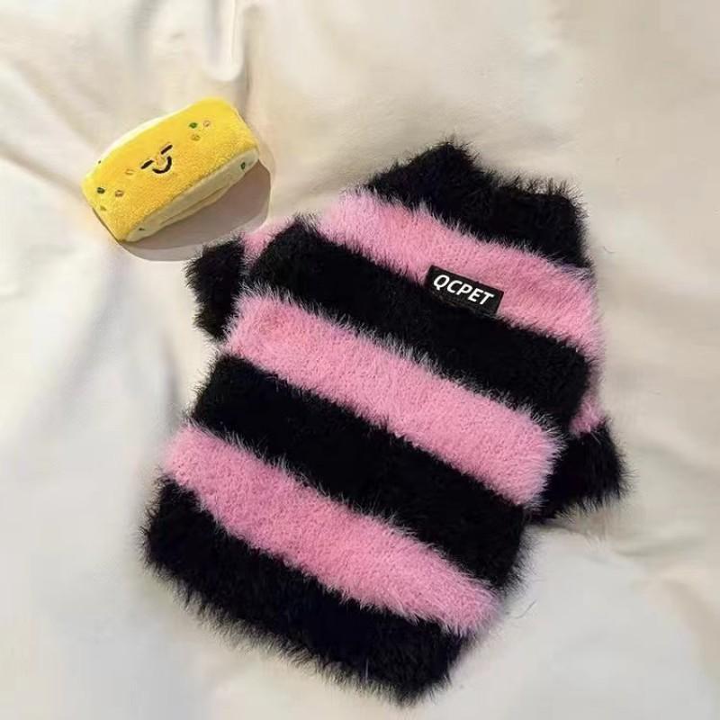 Pet Sweater Small Dogs Black Pink Striped Knit Pullover Fall Winter Cozy Outfit Maltese Shih Tzu Bichon Teddy