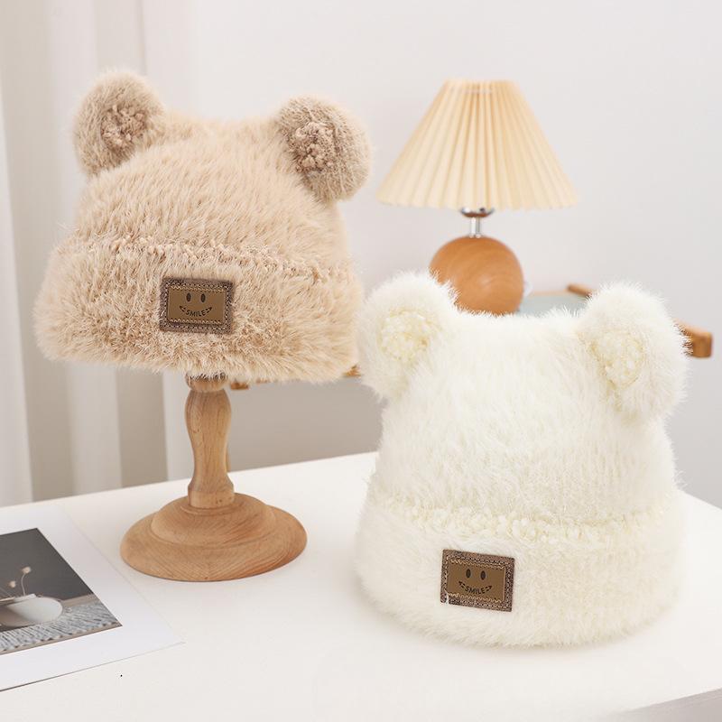 Cute Plush Hat for Women In Winter Thickened Warm Ear Protection Hat Wool Knitted Hat Versatile