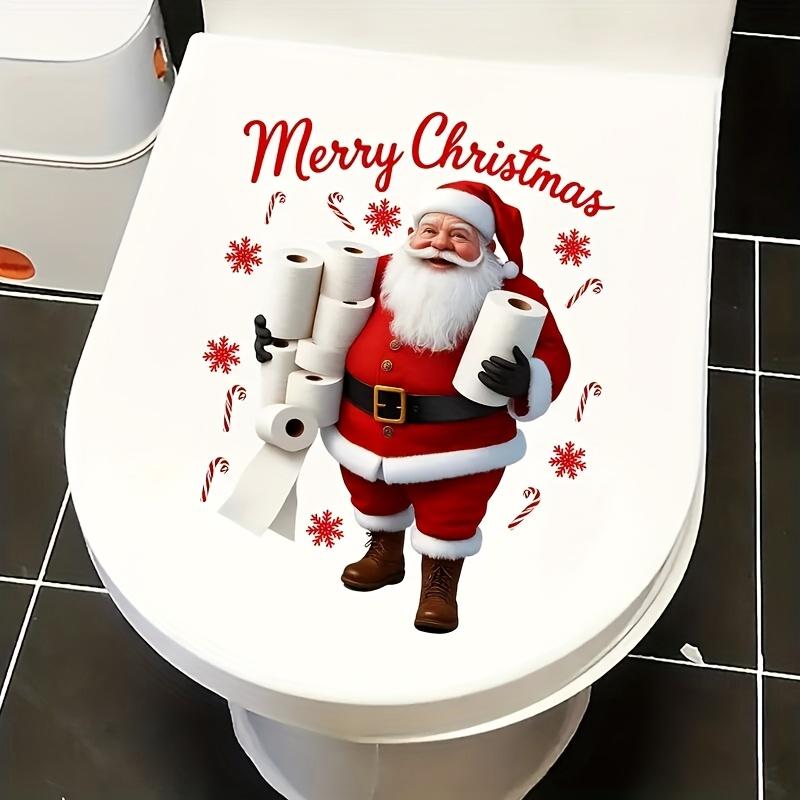 Holiday Toilet Lid Sticker Funny Santa Claus Christmas Pattern Waterproof Self Adhesive for Bathroom Xmas Decoration