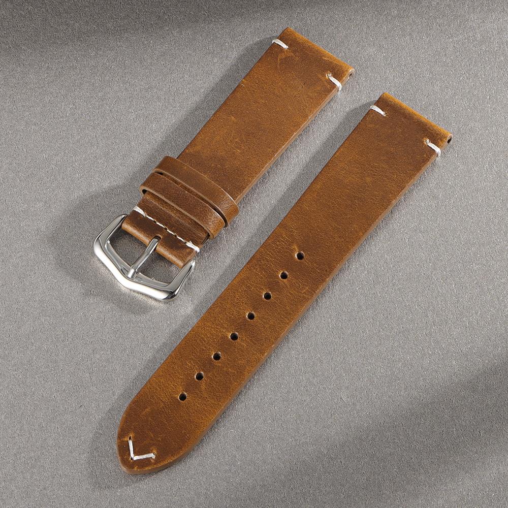 18/19/20/21/22/24mm Handmade Watch Band Vintage Oil Wax Cowhide Watch Strap Blue Red Green Quick Release Bracelet for Men Women