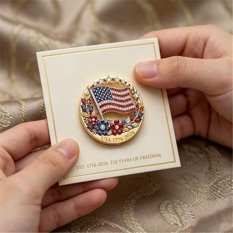 Classical American 250 Years Independence Commemorative Brooch Zinc Alloy Star Flower Coating Corsage Pin