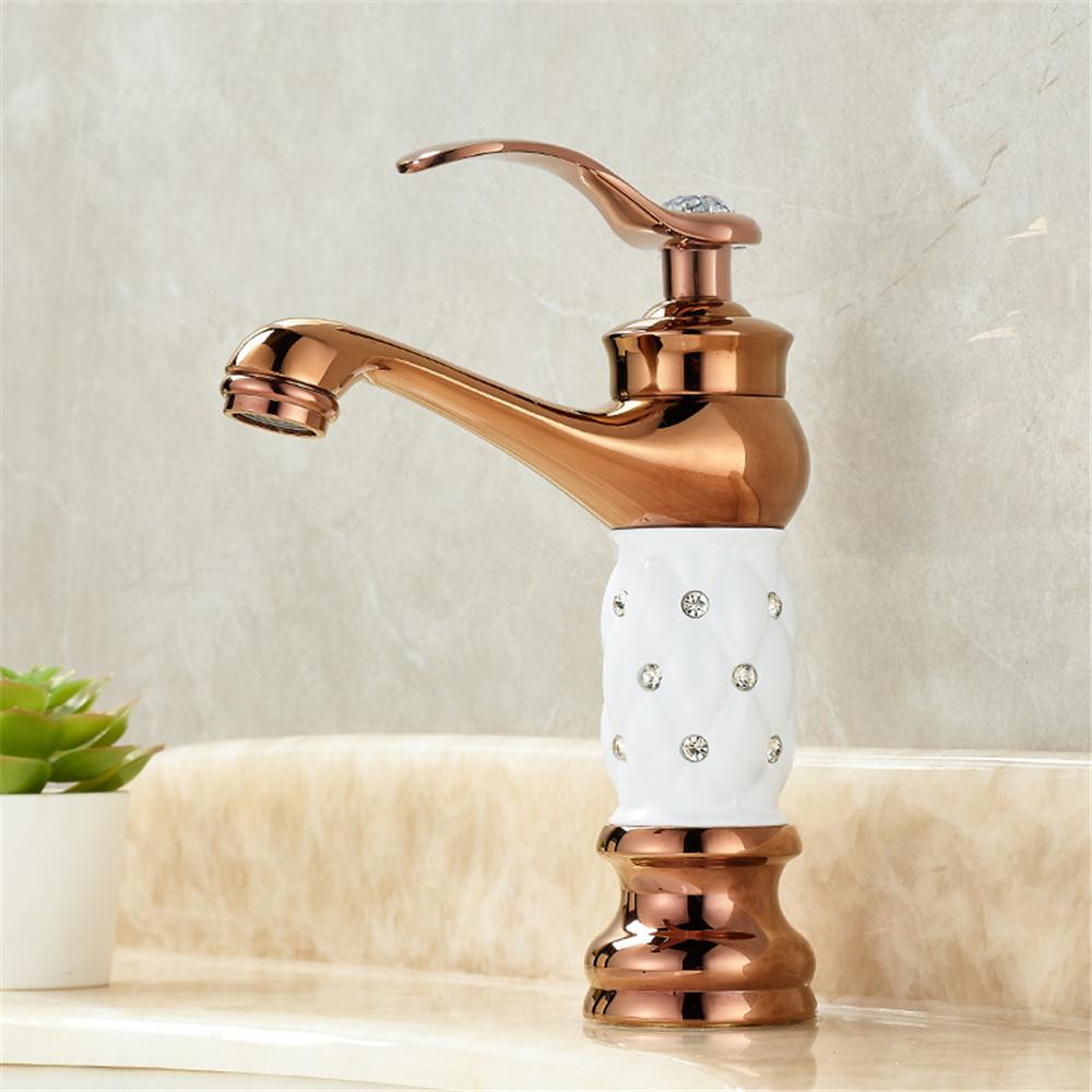 Tuqiu Змішувач для ванної кімнати Латунь Золотий білий Змішувач для раковини Холодна гаряча вода Змішувач для раковини Змішувач на палубі Чорний кран з рожевого золота