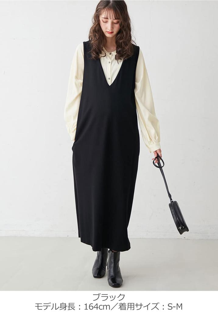 Maternity Easy To Long Jumper Before and After Black 22207101 [ANGELIEBE] Dress, Breastfeeding, Ponch, Dress, Birth, S-M,