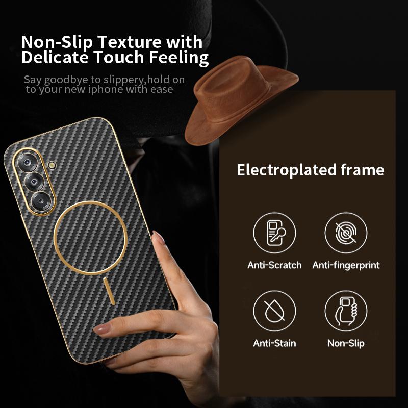 For Samsung Galaxy A26 5G Phone Case Carbon Fiber Textured Electroplated TPU Back Cover