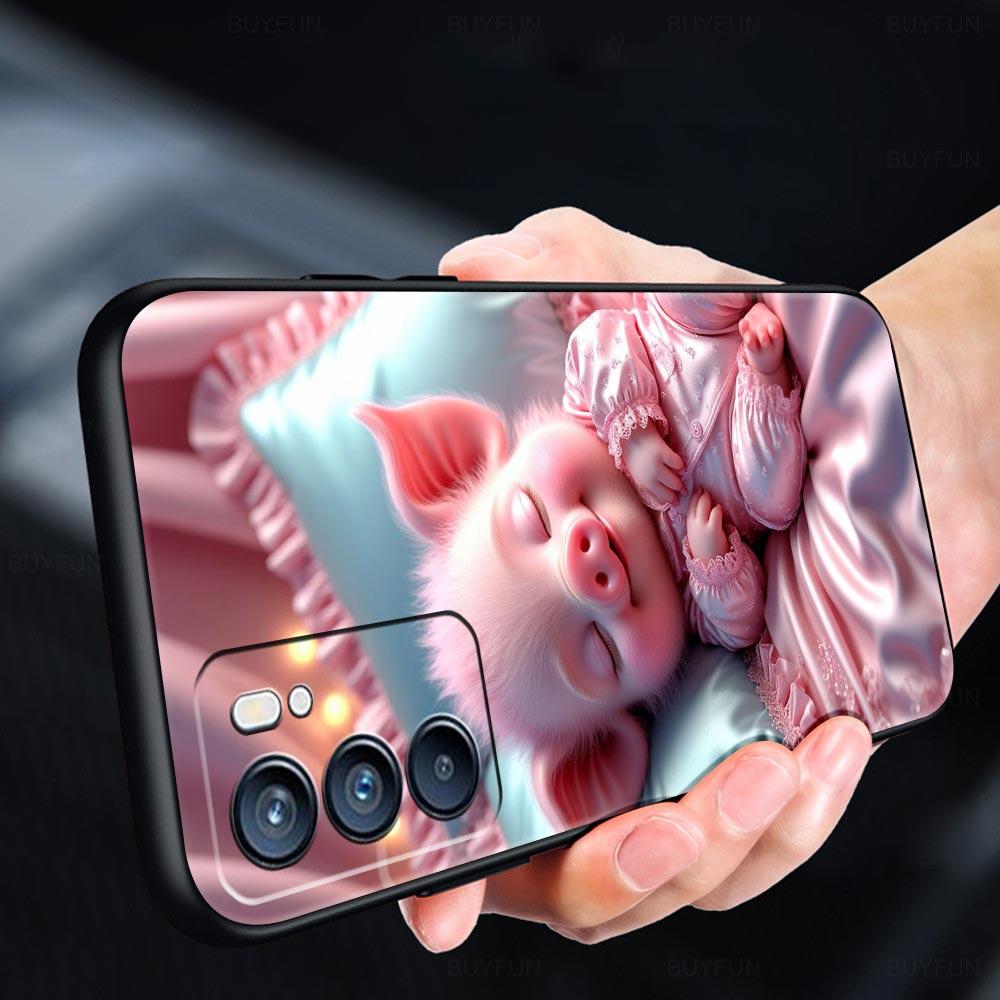 Cute Pig Phone Case For Oppo A17 A31 A54 A57 A78 A79 A98 Find X5 X6 Reno 6 7 8 10 11 12 13 F Pro 5G Soft TPU Cover Fundas Capas