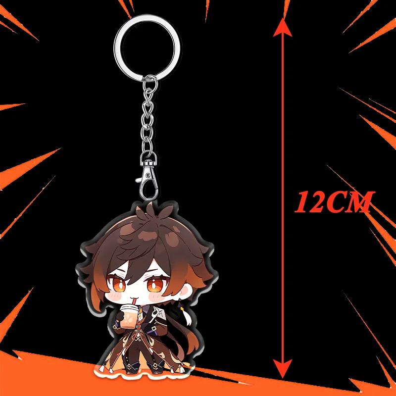 Portachiavi Acrilico Genshin Impact da 12cm Accessori Zaino Studente Hu Tao Yoimiya Zhongli Raiden Shogun Accessori Regali per Feste