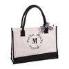 Initial Canvas Handbag Shopper Bag Shopping Bag Versatile Foldable Shoulder Bag for Girl Women Fashion Trendy Bag