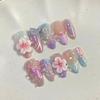 24Pcs Simple Almond Press On Nails Fresh Colorful Flower Design Short Full Cover Fake Nail Tips
