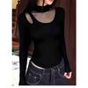 2026 Spring & Autumn Half-High Collar Mesh Long Sleeve Base Layer T-shirt for Women