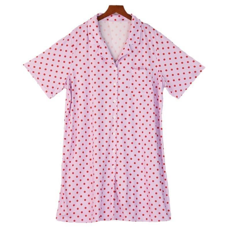 Damen Nachthemd Frühling Sommer Polka Dot Pyjamas Lässig Kurzarm Lose Dünn Große Größe Home Wear