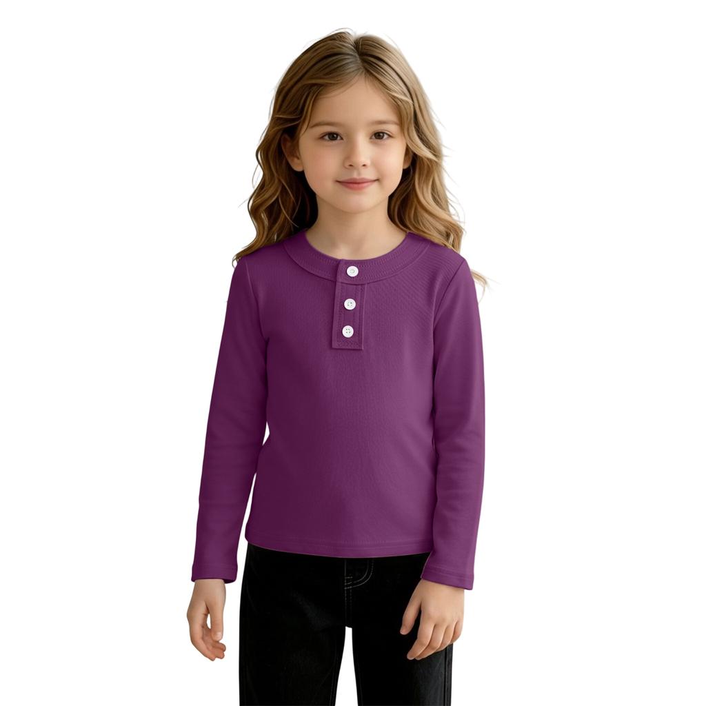 Girls' Fashion Casual Neck Button Base Layer Top for Everyday Wear