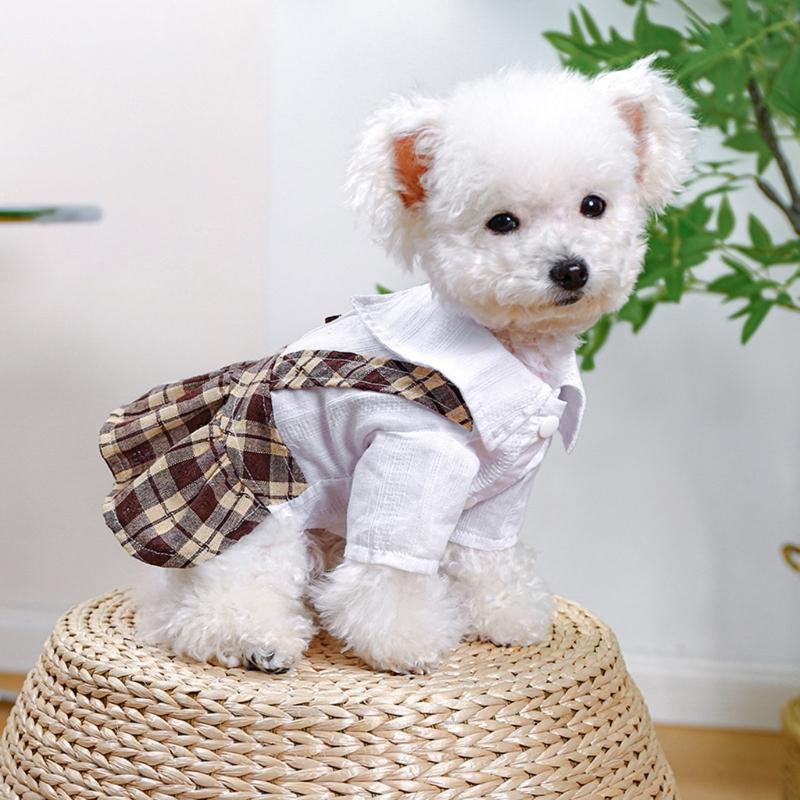 Pet Dog Shirtdress Tartan Dresses for Cat Elegant Dogs Dresses Puppy Clothes Cats Costume Four Season Party Clothing