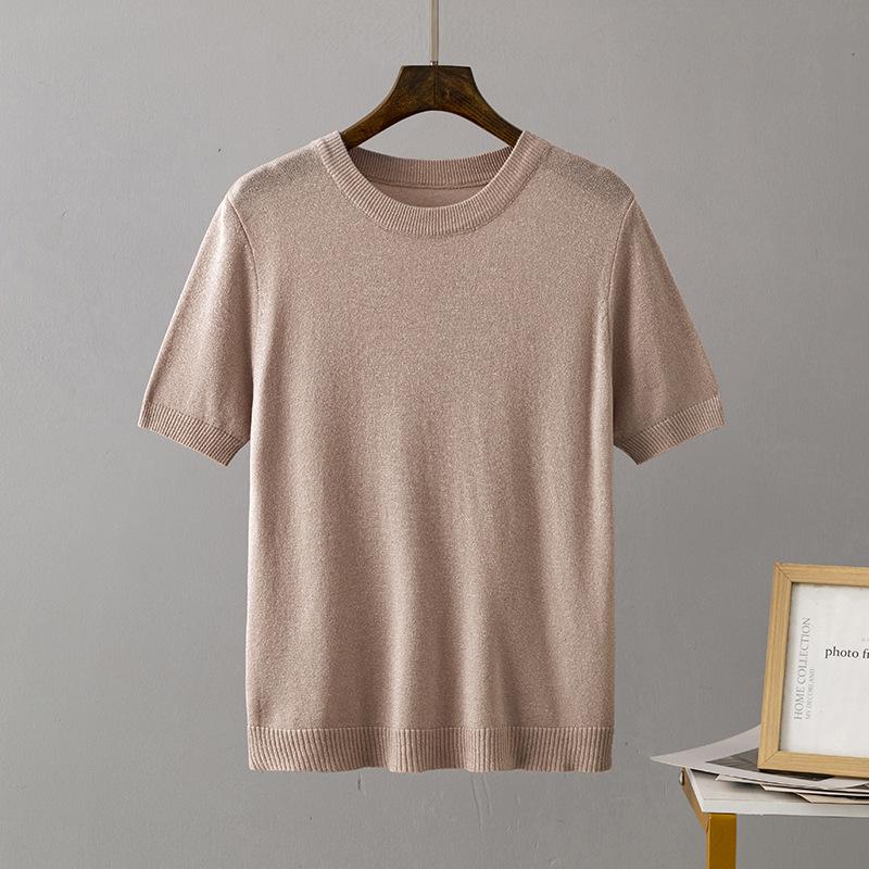 Pletená trička Jednobarevná Kulatý výstřih Krátký rukáv pro ženy Volné pulovrové topy Retro styl Stylové dámské Lesklé ledové hedvábí Šifonové halenky Košile