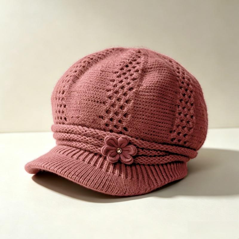 Middle-aged and elderly wool hat women's autumn and winter versatile mother grandma warm ear protection hat outdoor cold-proof velvet knitted hat