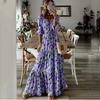 Amazon TEMU summer new European and American women's clothing temperament vacation V-neck printing big pendulum long dress gray