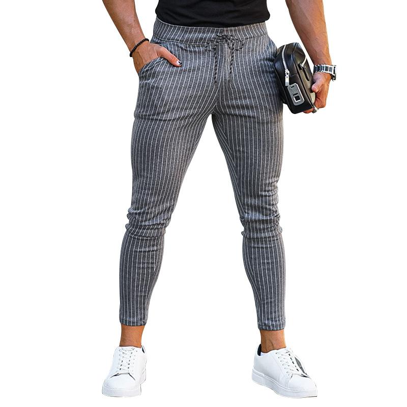 Pantalones Otoño Hombre Casual Cordones Piernas Slim Rayados Pantalones Casuales Hombre