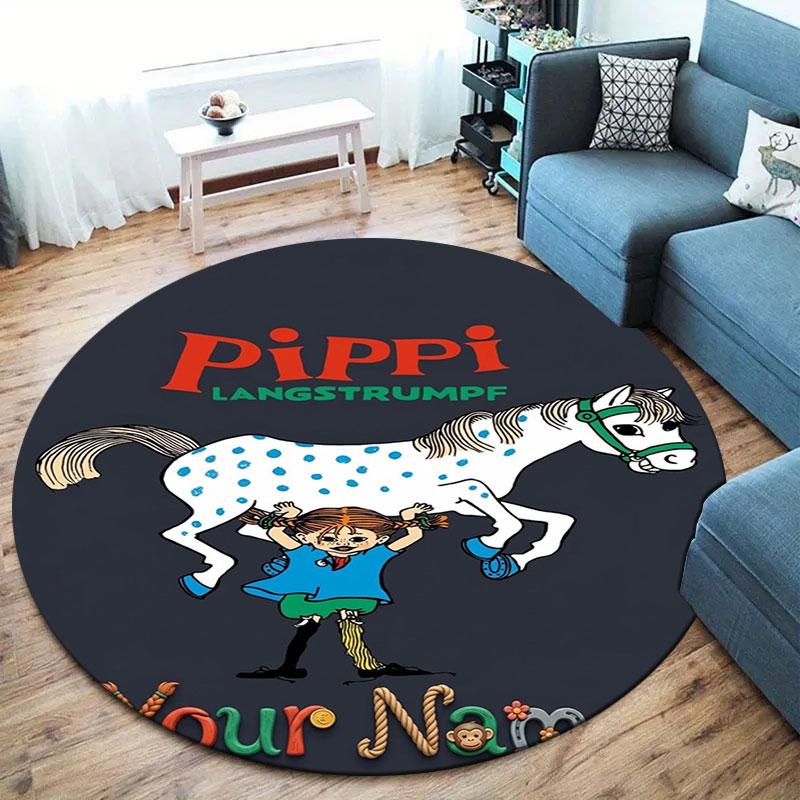 Pippi Longstocking Custom Name Round Area Rug,Carpet Rug for Living Room Bedroom Sofa Playroom Decor,Non-slip Floor Mat