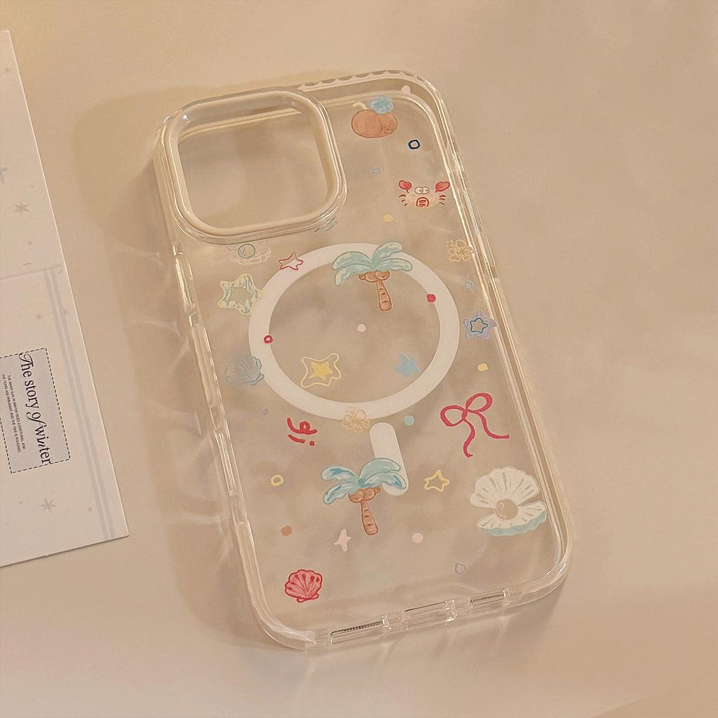 Glitter Summer Puppy Magnetic Stent for 16promax Transparent IPhone 15 Mobile Phone Case 14 Anti-fall 11 Soft
