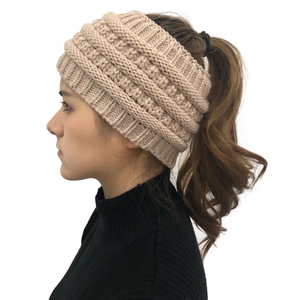 Women Fashion Outdoor Solid Splice Hats Crochet Knit Holey  Cap Headband