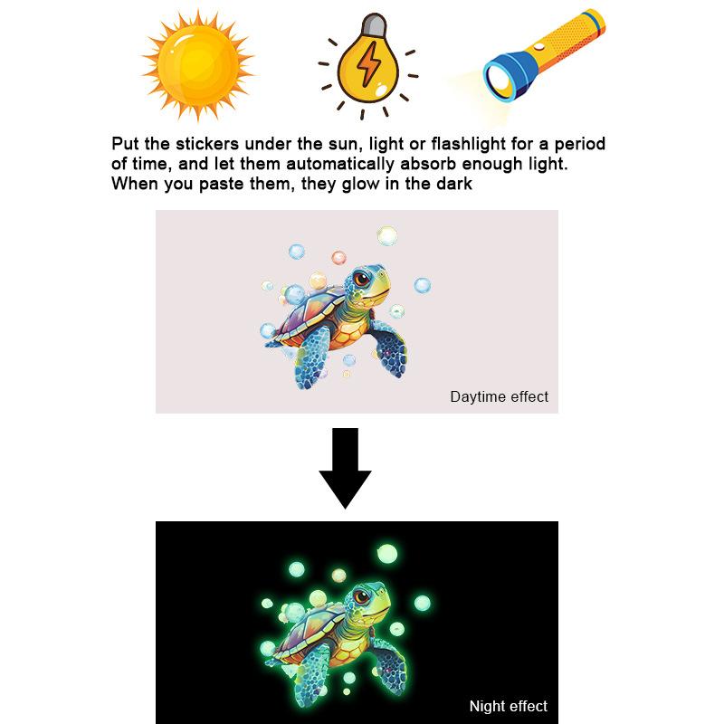Bathroom Luminous Watercolor Bubble Turtle Toilet Seat Sticker Creative Self-Adhesive Beautify Home Decor