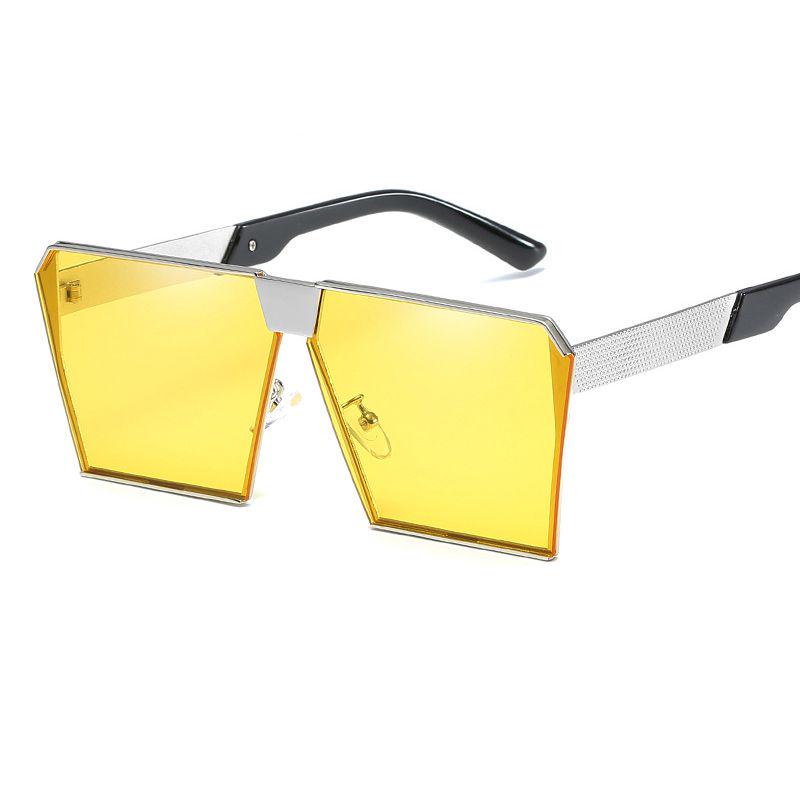 Top Oversized Flat Lens Square Sunglasses Men Women Fashion Metal Large Glasses