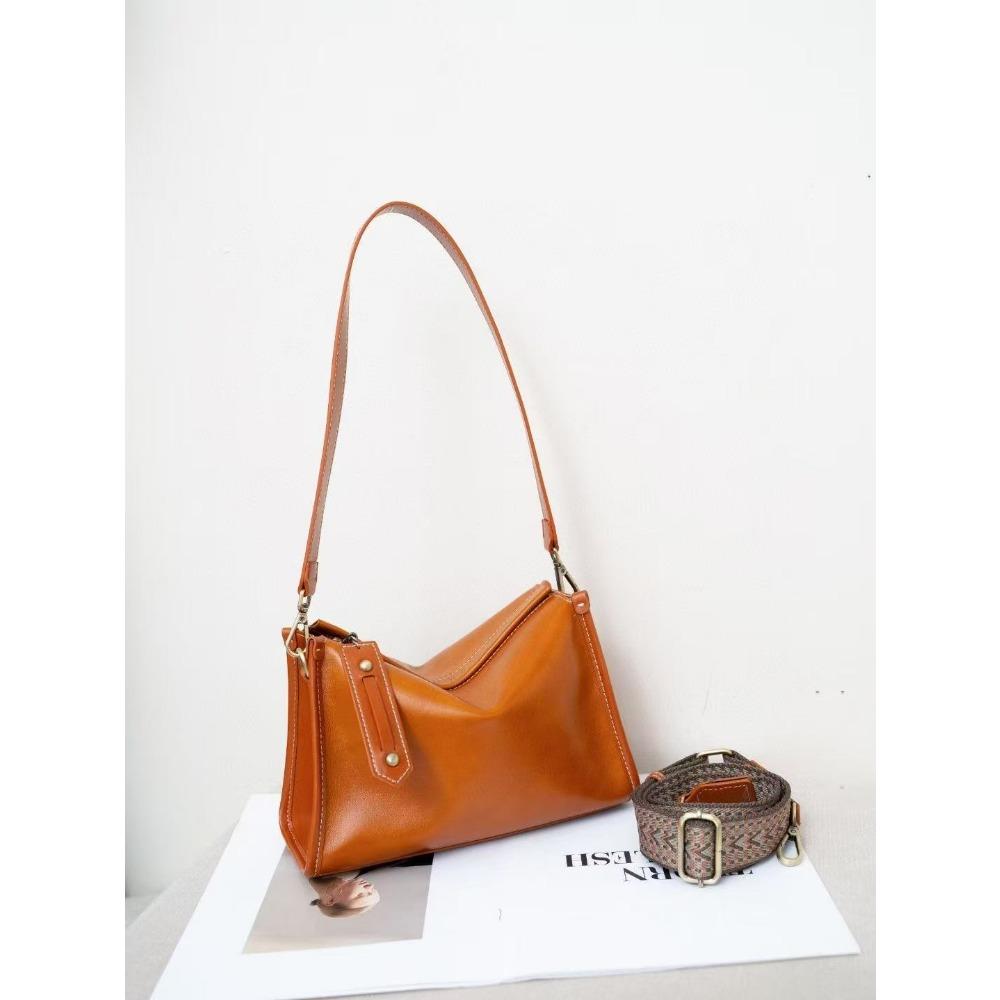 Cowhide Versatile Women's Bag One Shoulder Crossbody Bag Simple Women's Bag Zipper Square Bag Genuine Leather Handbag