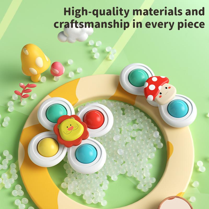 3Pcs/Set Suction Cup Spinner Toy Baby Hand-eye Coordination Sensory Cartoon Animal Spinner Toys High Chair Table Travel Bath Toy