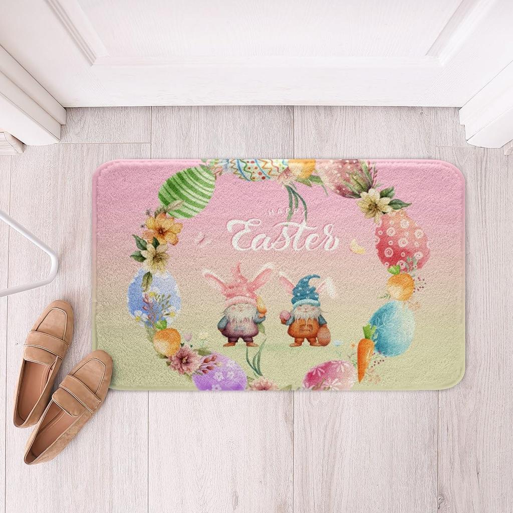 Cute Rabbit Carpet Kawaii Cartoon Bunny Rug for Boys Girls Lovely Animal Easter Rabbit Door Mat Non Slip Spring Flowers Bath Mat