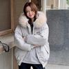 Womens Short Puffer Coat With Faux Fur Hood Winter Warm Cotton-Padded Jacket Loose Fit Casual Style