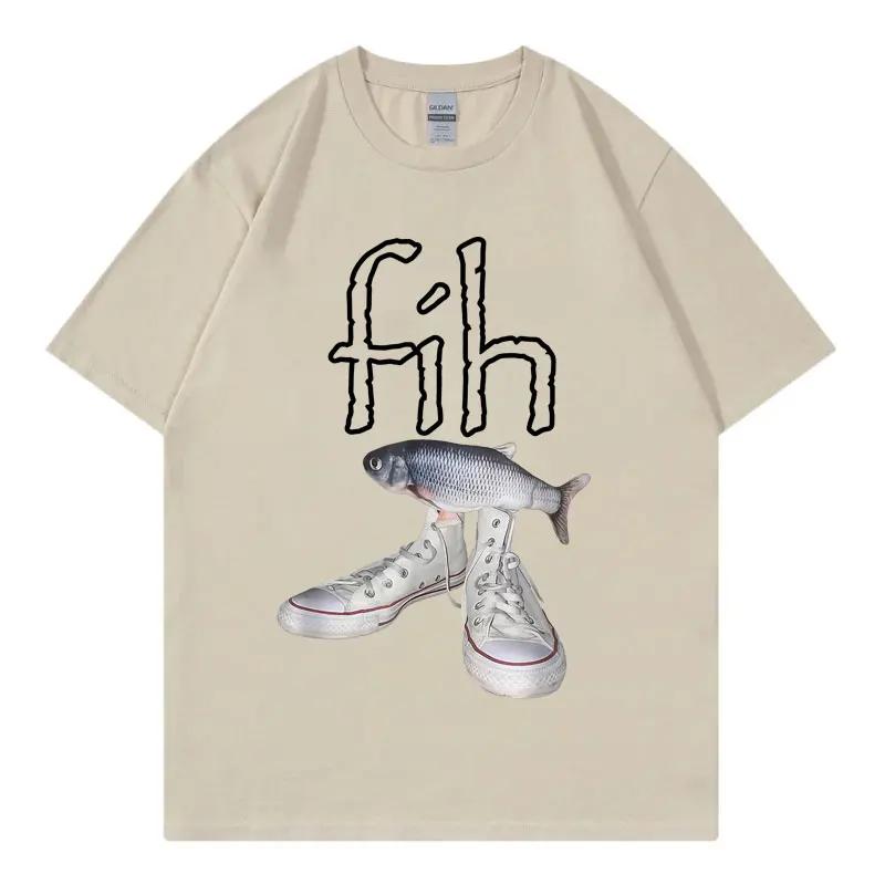 Fih Shoes Błędnie napisane Ryba Meme T-shirt Męski Damski Śmieszny Humor T-shirt Y2k Męska Odzież Projektancka Casual Krótki Rękaw Męskie Topy