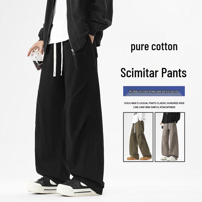 VUUG Pánské retro plisované bavlněné cargo kalhoty se širokými nohavicemi