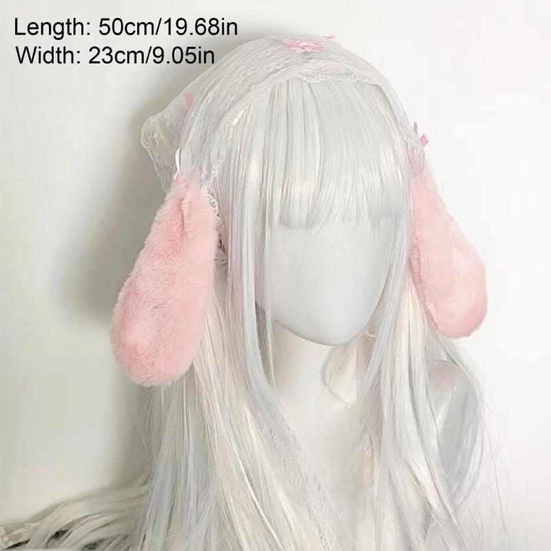 Maid Hair Band Lovely Ruffle Lace Rabbits Ear Headpiece Trendy Hair Accessories For Cosplay And Fashionable Outfits