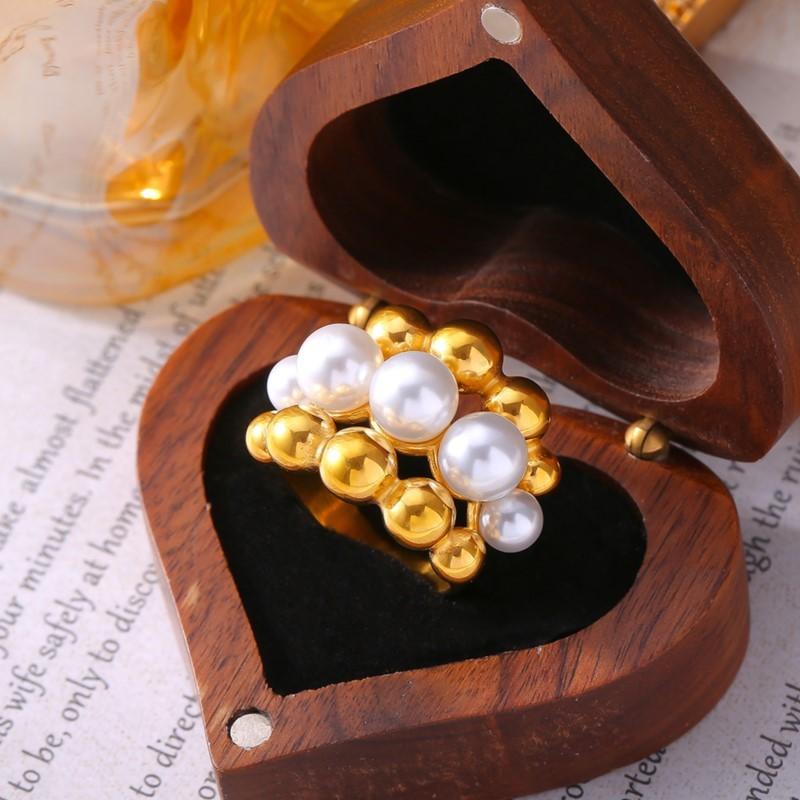 Elegant Inlaid Shell Beads Rings For Women Stainless Steel 18K Gold Plated Waterproof Women's Large Rings Luxury Woman Jewelry