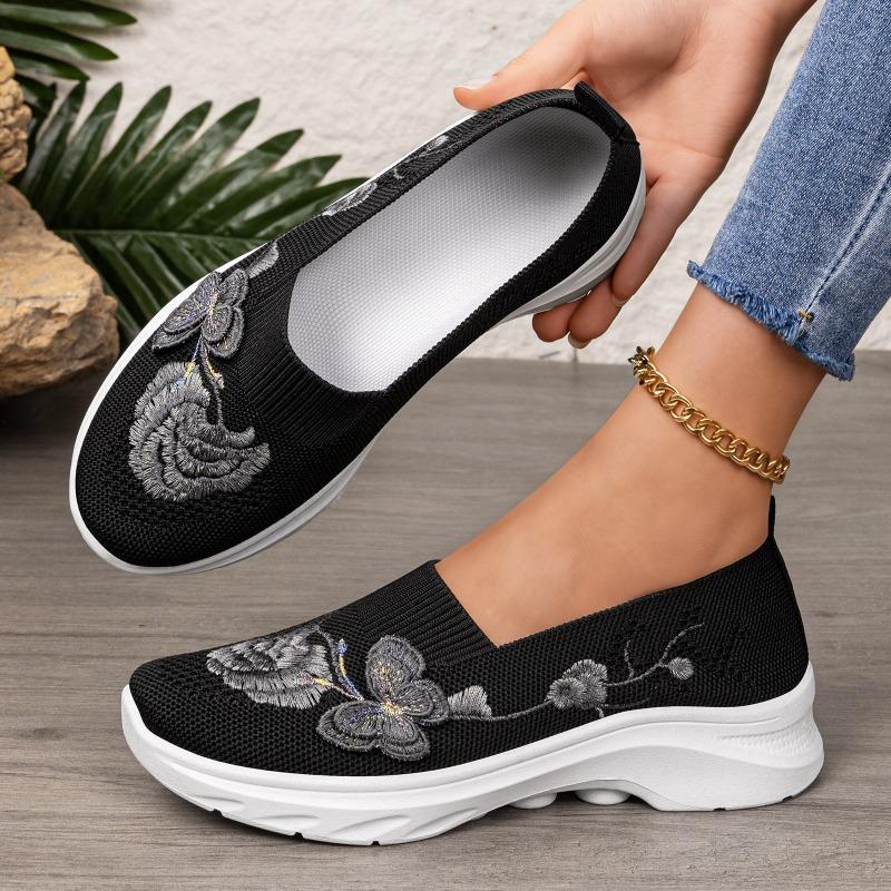Shoes women's shoes new TEMU large size single shoes embroidered fashion casual shoes flying woven breathable lazy shoes wholesale