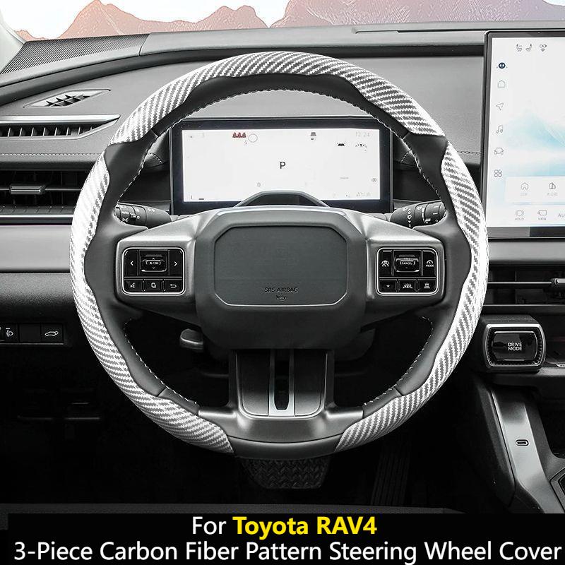 For Toyota RAV4 3-Piece Carbon Fiber Pattern Steering Wheel Cover Four Seasons Universal Buckle Style Interior Mod Accessories
