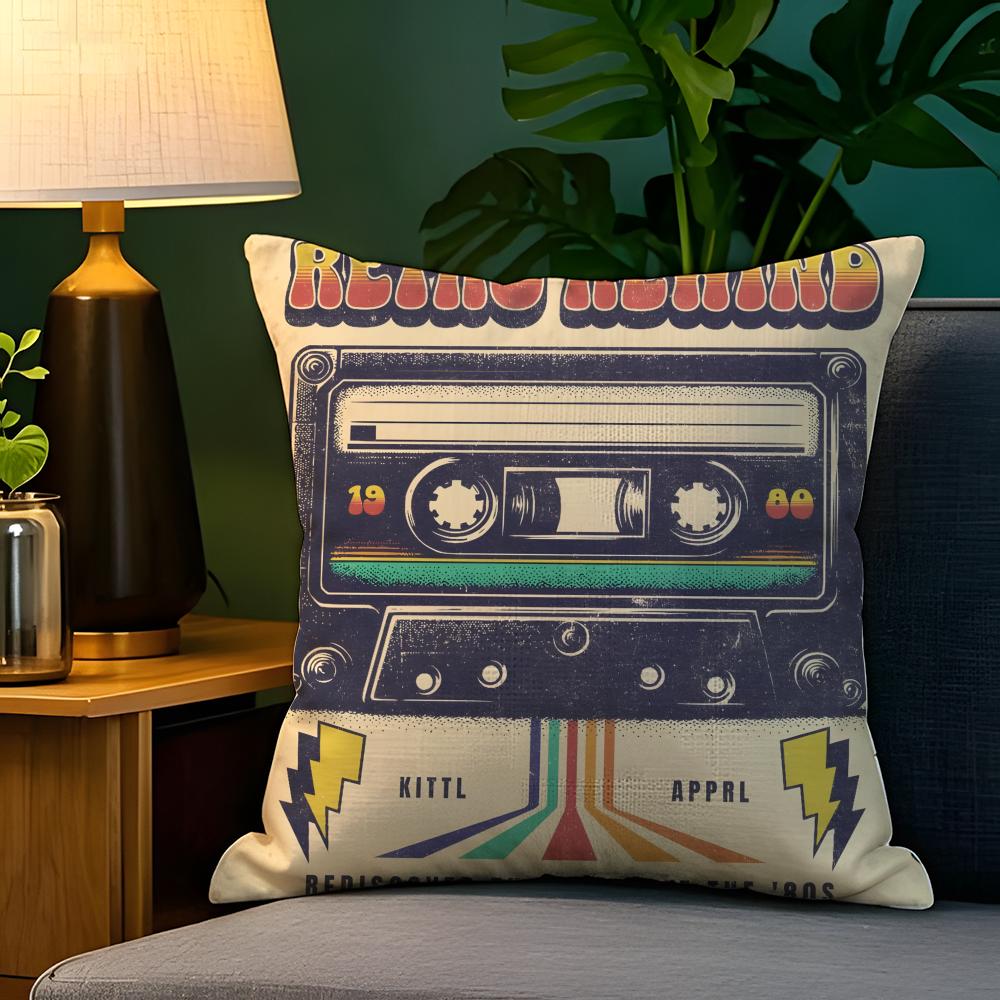 Pop Art Retro Cassetteband Kussensloop Natuurlijk Linnen Kussensloop Dubbelzijdig Decor Bank Kussensloop Woondecoratie