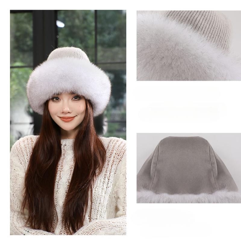 Nouă pălărie elegantă pentru femei, iarnă, caldă, pufoasă, cu oase, moale, în aer liber, groasă, pălărie din blană de vulpe, pălării cu dom pentru femei