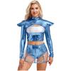 Womens Alien Costume Long Sleeve Hollow Out Cropper Top Transparent Skirt Space Themed Club Wear Outfit
