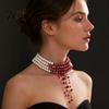 Mysterious Fashion Jewelry Gothic Blood Drop Choker, Layered Faux Pearl Necklace, Red Tassel Themed Costume Party Supplies Earrrings, Punk Style